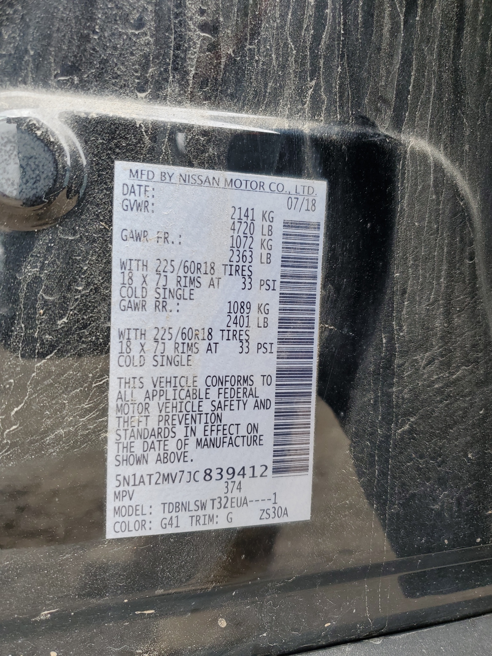 5N1AT2MV7JC839412 2018 Nissan Rogue S