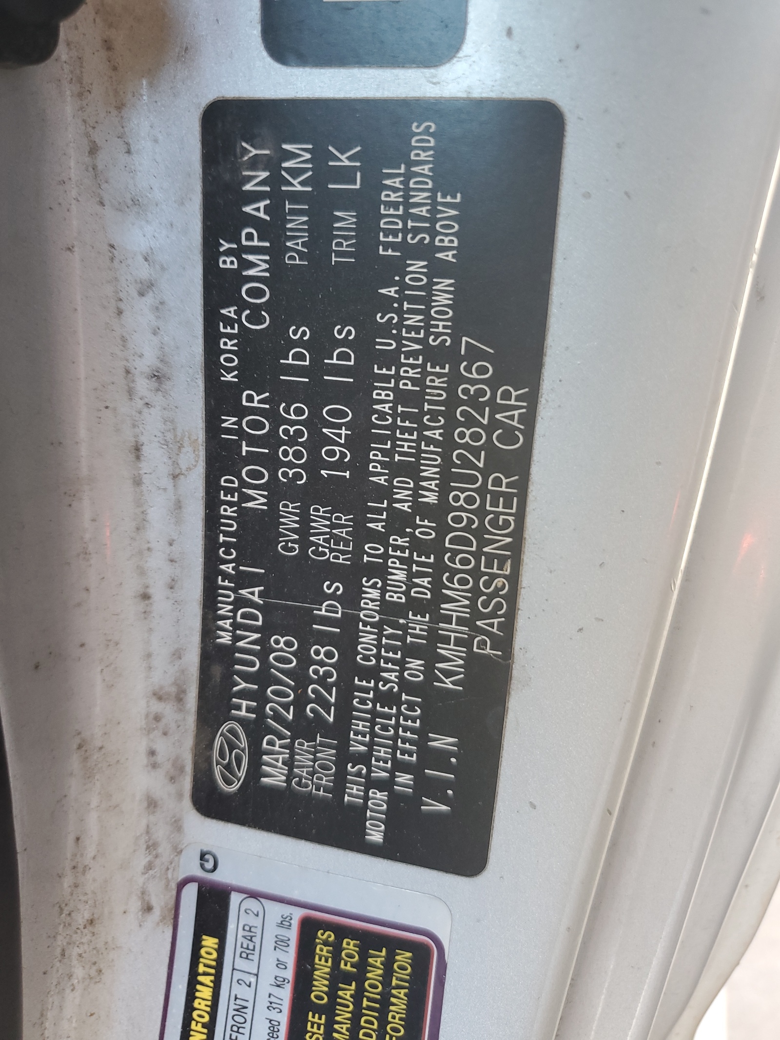 KMHHM66D98U282367 2008 Hyundai Tiburon Gs