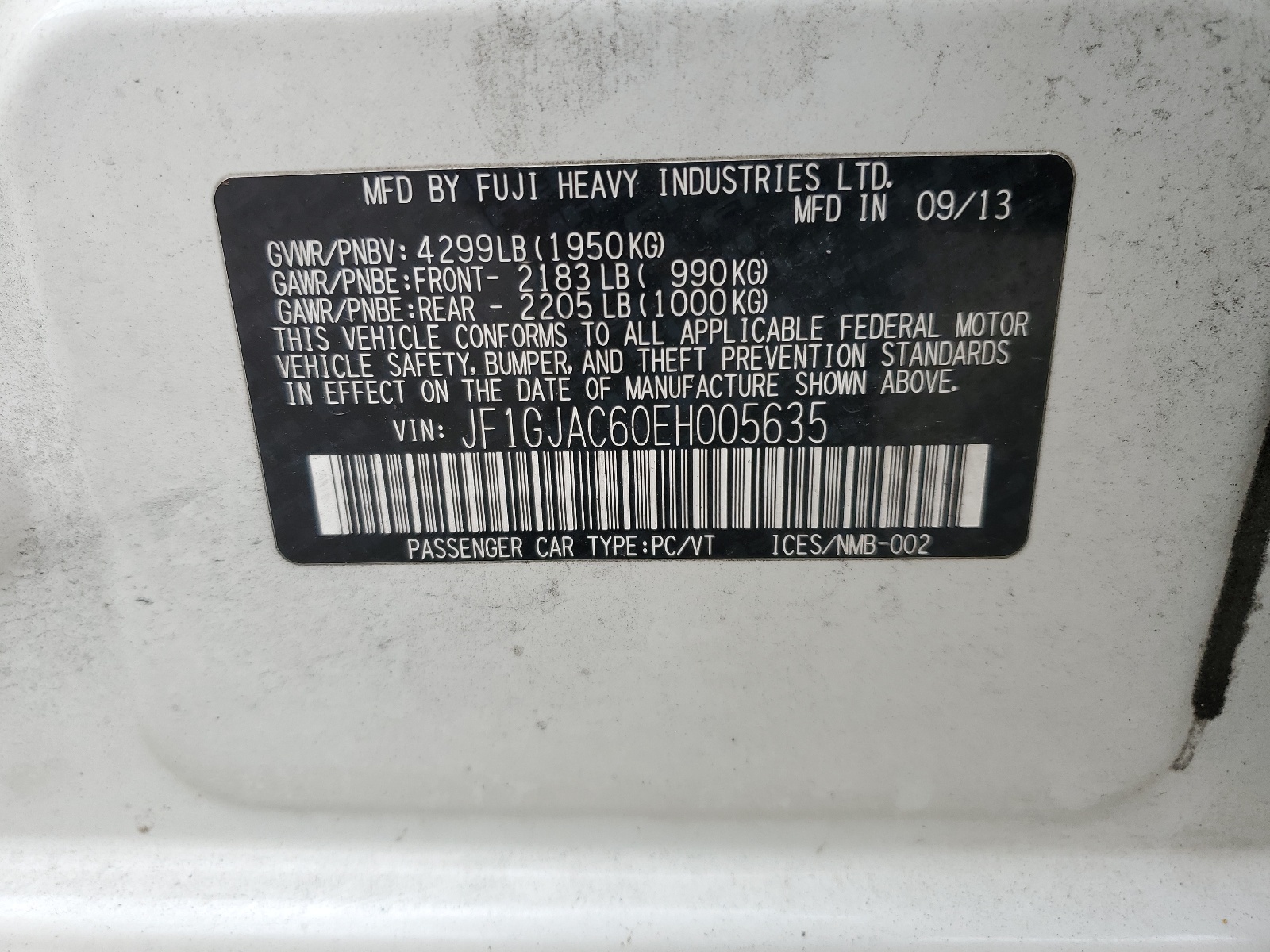 JF1GJAC60EH005635 2014 Subaru Impreza Premium