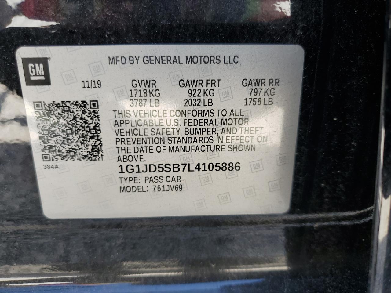 1G1JD5SB7L4105886 2020 Chevrolet Sonic Lt