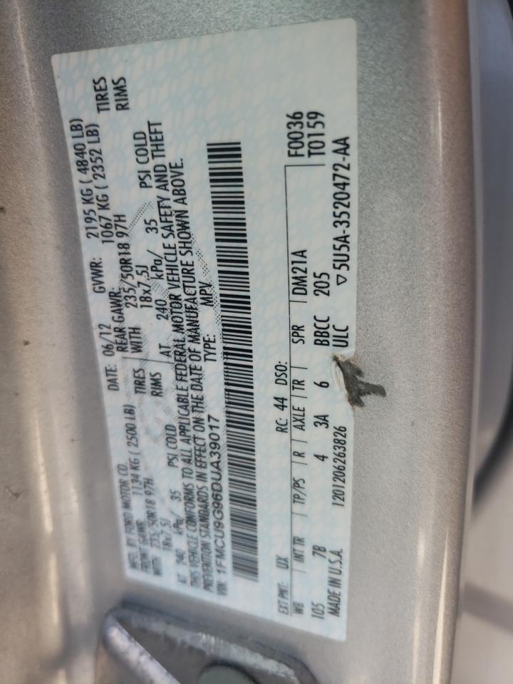 2013 Ford Escape Se VIN: 1FMCU9G96DUA39017 Lot: 65656344