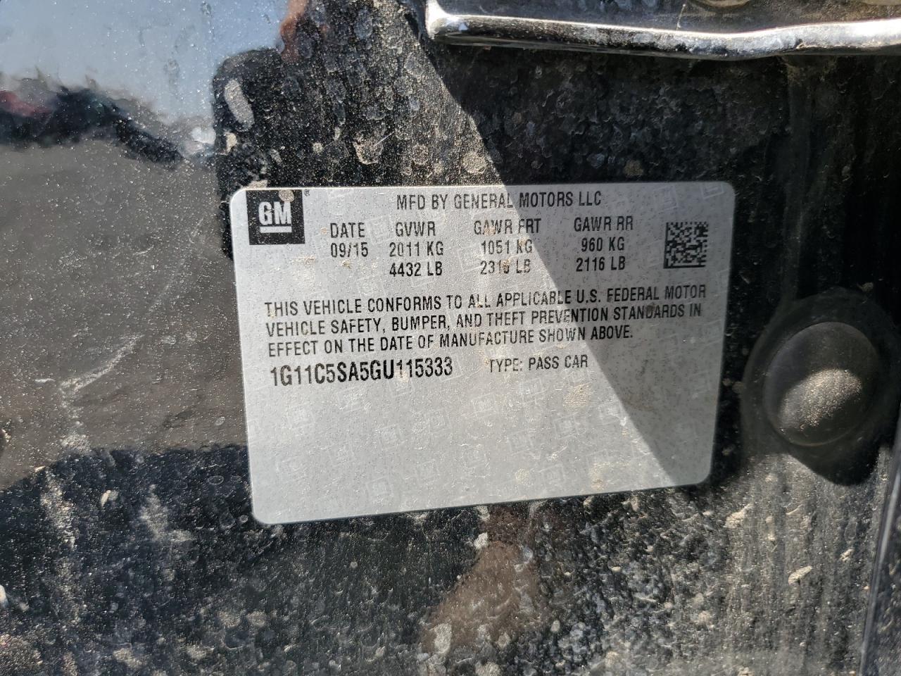 1G11C5SA5GU115333 2016 Chevrolet Malibu Limited Lt