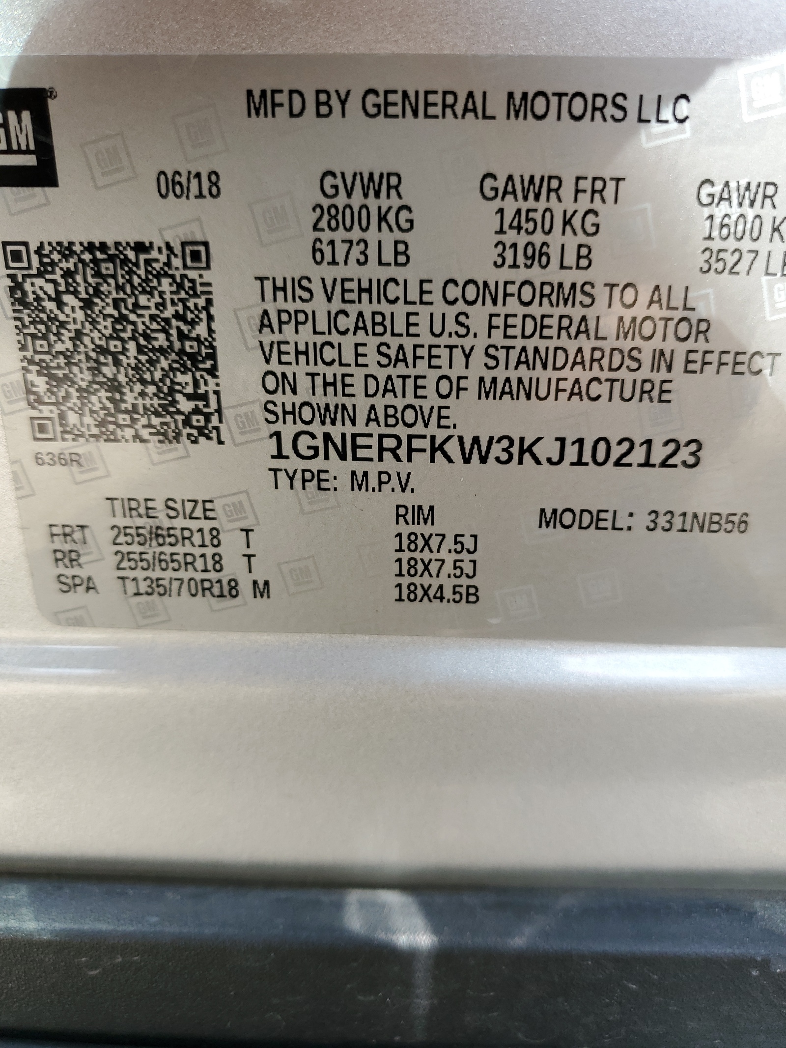 1GNERFKW3KJ102123 2019 Chevrolet Traverse Ls