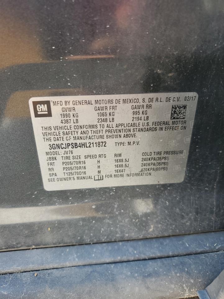 2017 Chevrolet Trax 1Lt VIN: 3GNCJPSB4HL211872 Lot: 65814154