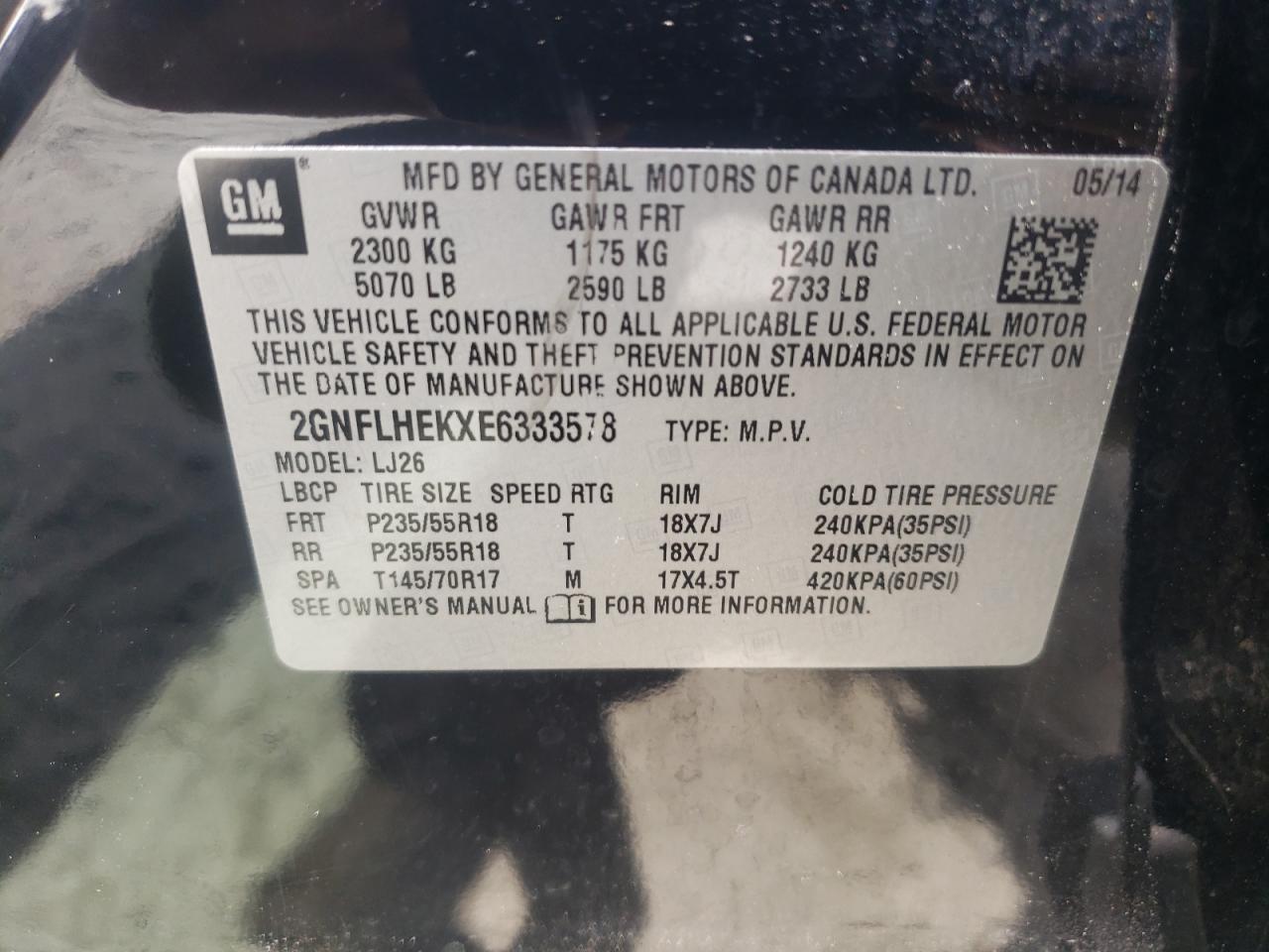 2GNFLHEKXE6333578 2014 Chevrolet Equinox Ltz