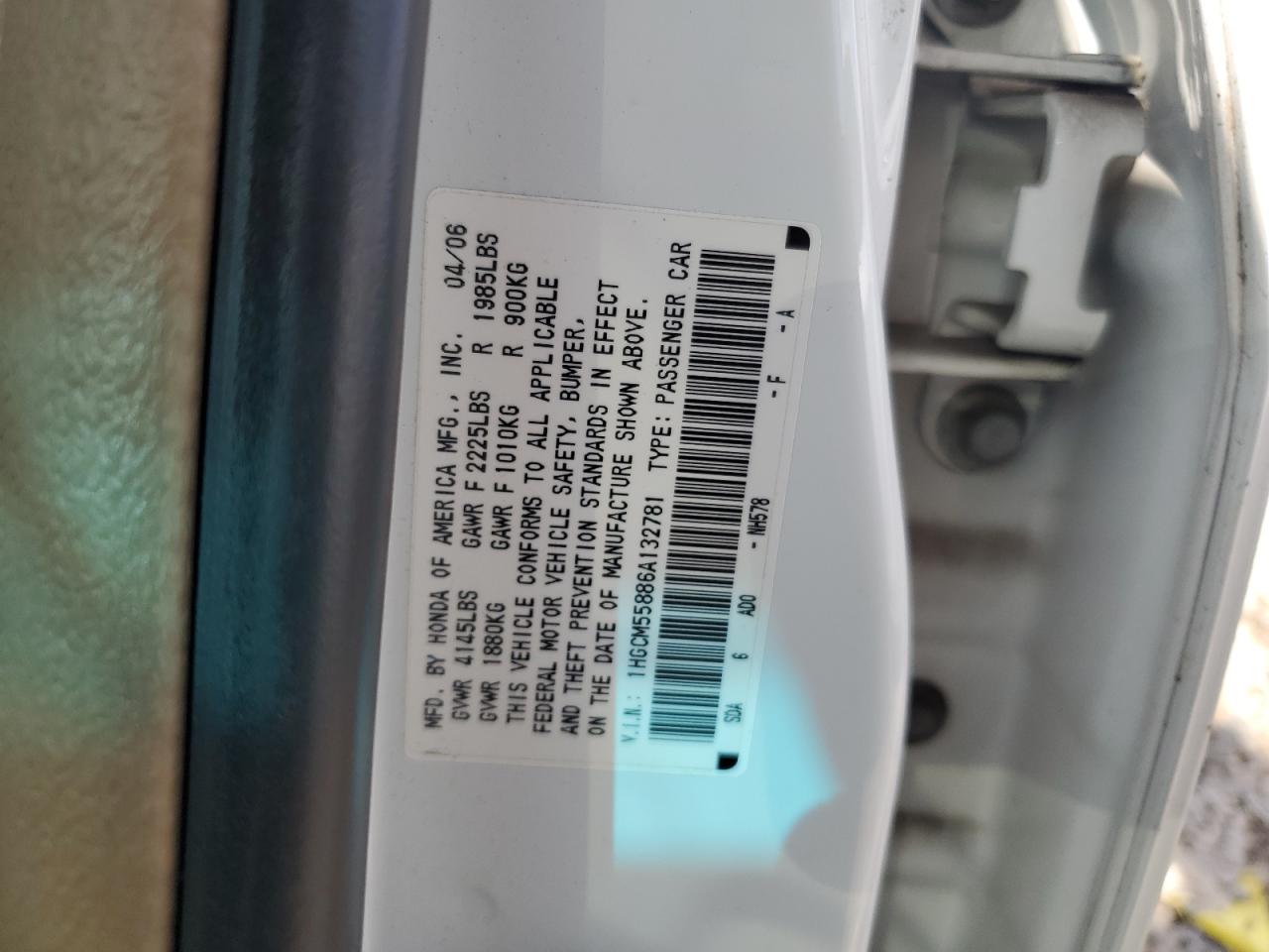 2006 Honda Accord Ex VIN: 1HGCM55886A132781 Lot: 67580404