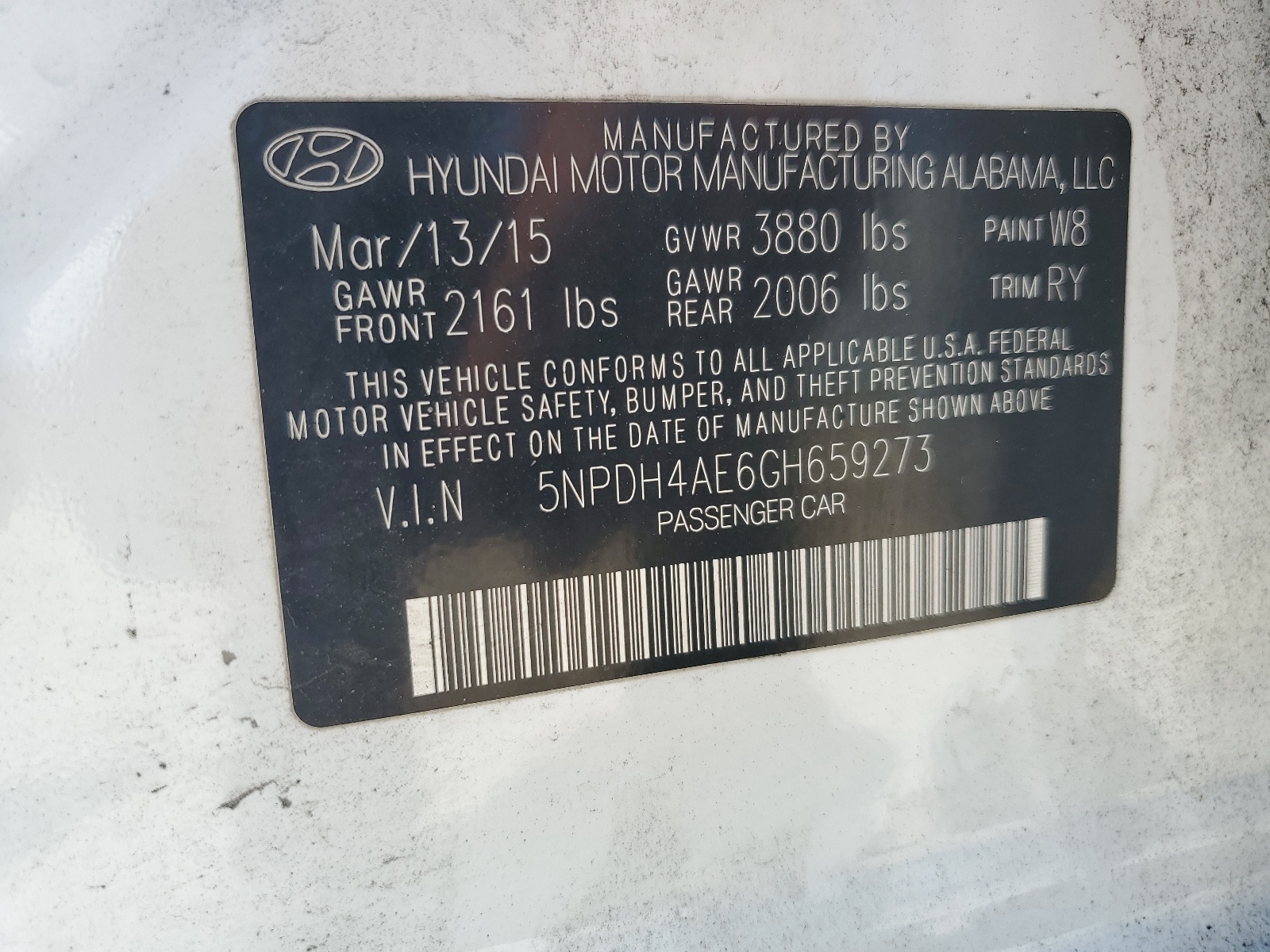 5NPDH4AE6GH659273 2016 Hyundai Elantra Se