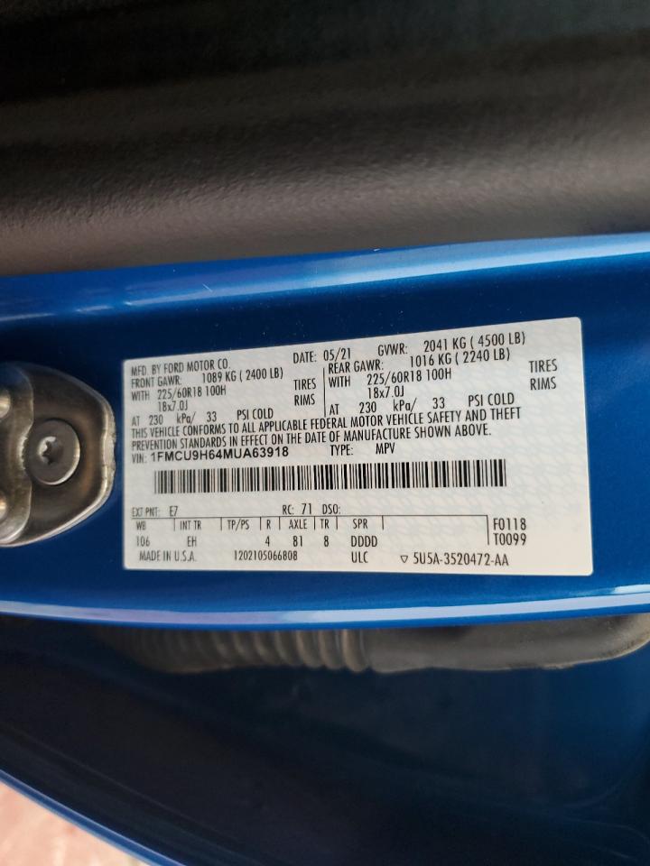 2021 Ford Escape Sel VIN: 1FMCU9H64MUA63918 Lot: 67399384