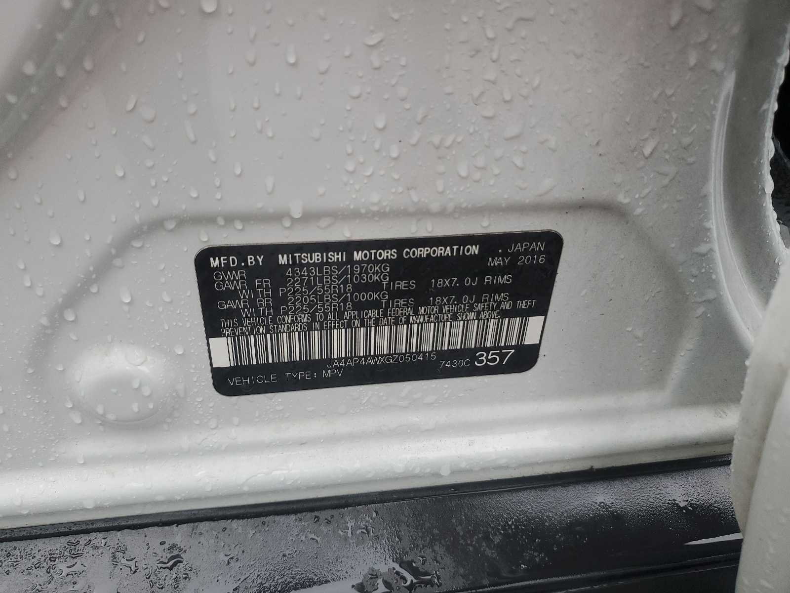 JA4AP4AWXGZ050415 2016 Mitsubishi Outlander Sport Sel