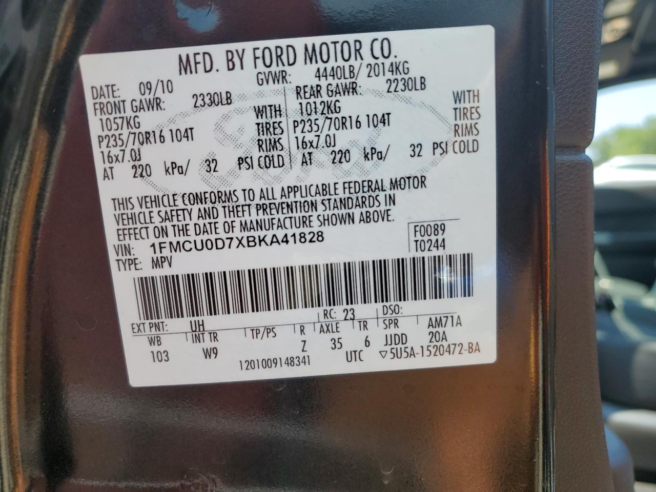 2011 Ford Escape Xlt VIN: 1FMCU0D7XBKA41828 Lot: 66939414