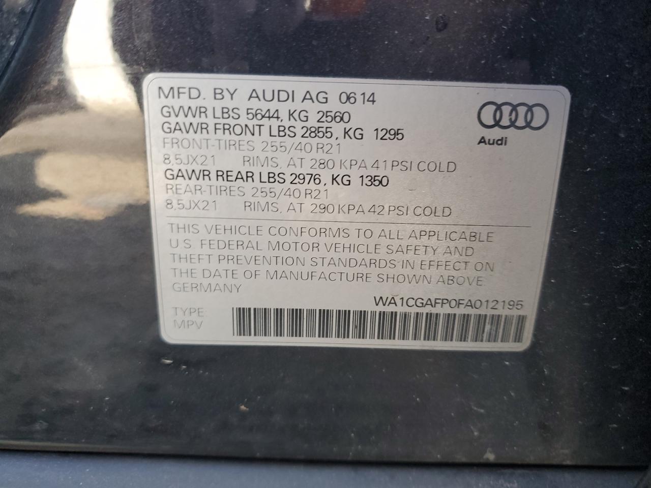 WA1CGAFP0FA012195 2015 Audi Sq5 Premium Plus