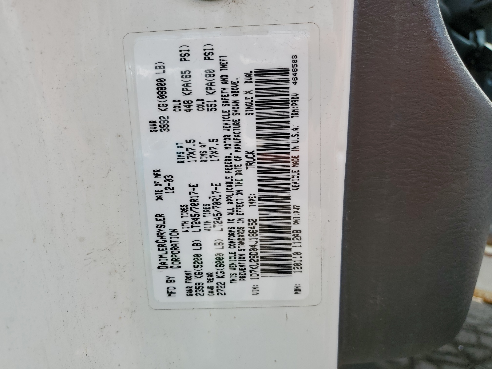 1D7KU28D04J186452 2004 Dodge Ram 2500 St