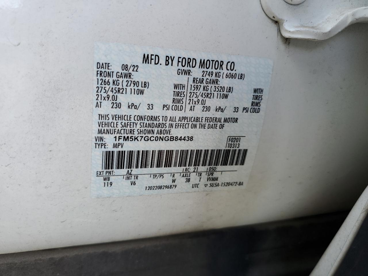 1FM5K7GC0NGB84438 2022 Ford Explorer St