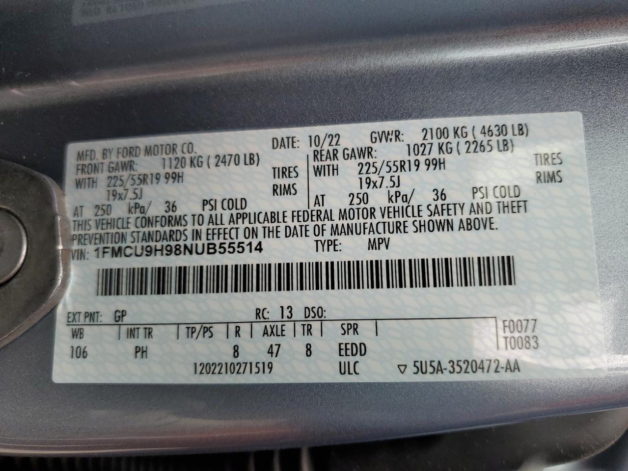 1FMCU9H98NUB55514 2022 FORD ESCAPE - Image 13