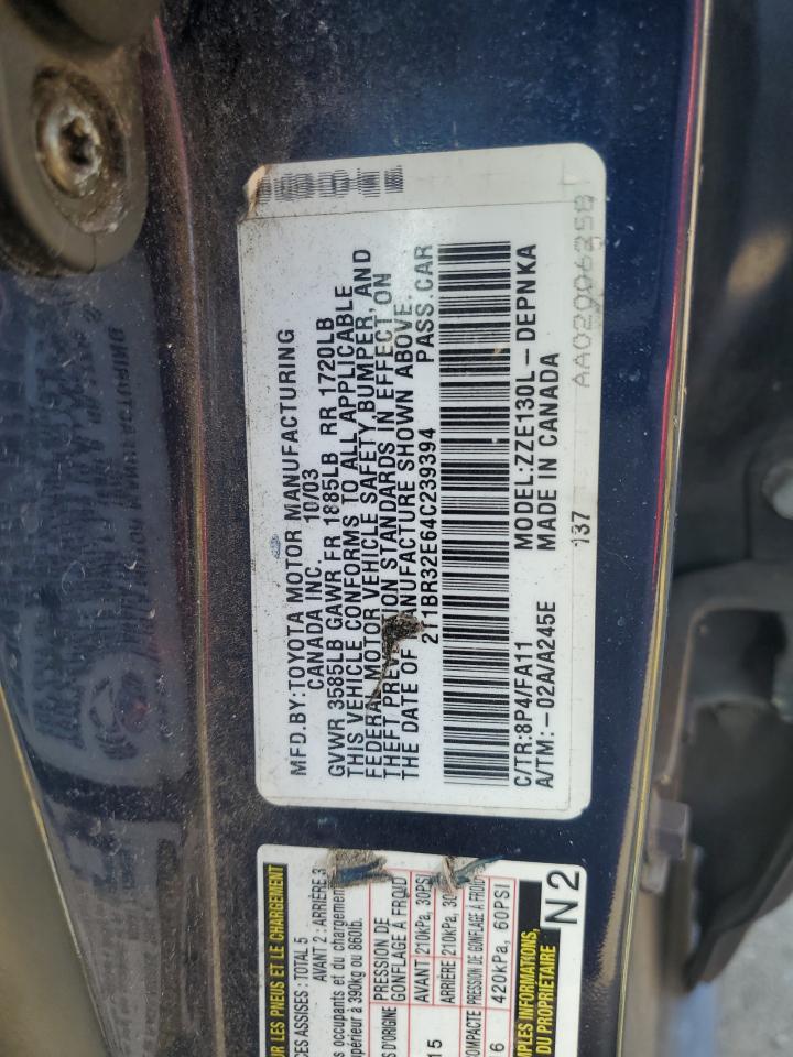 2004 Toyota Corolla Ce VIN: 2T1BR32E64C239394 Lot: 68582414