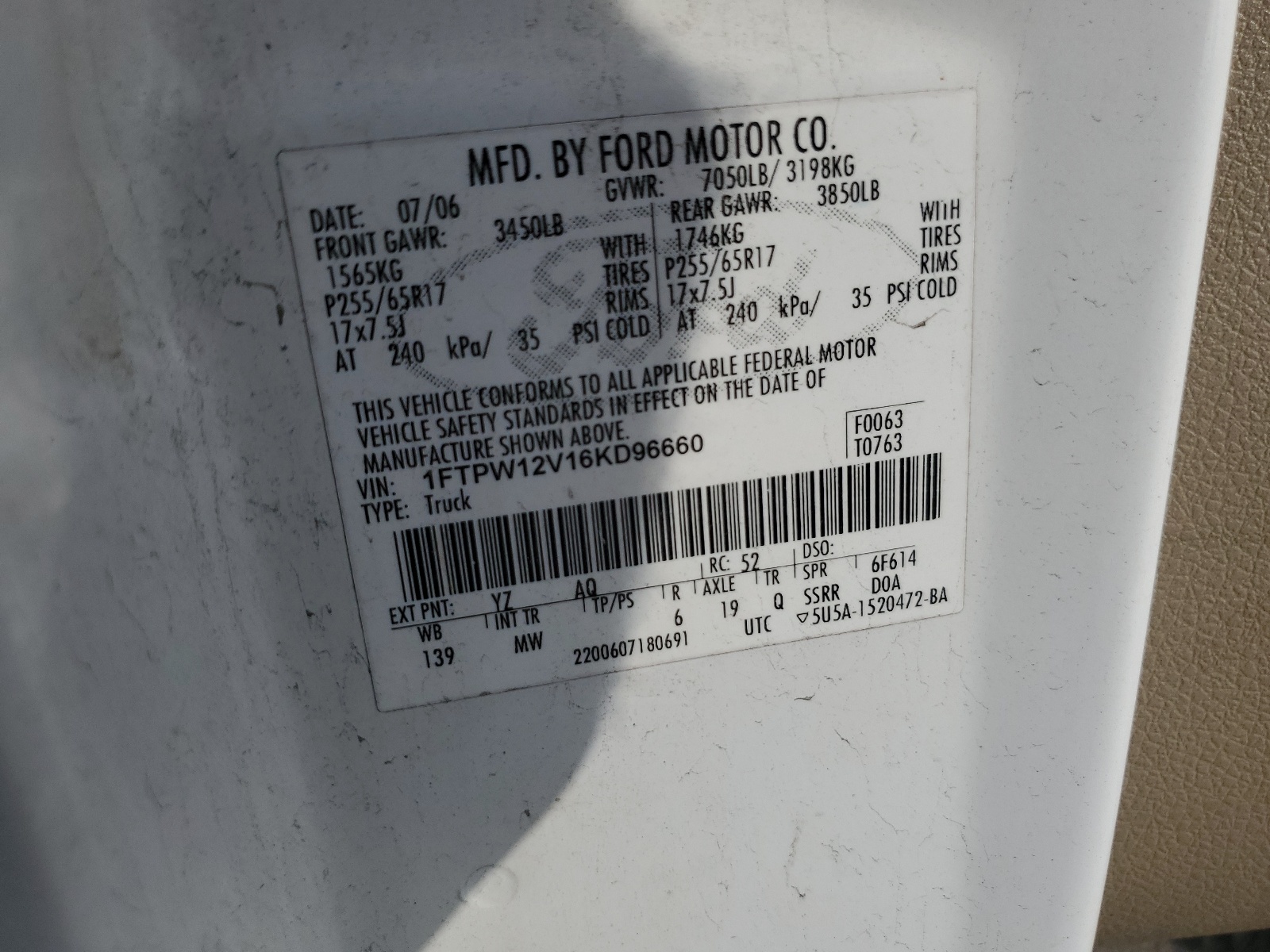 1FTPW12V16KD96660 2006 Ford F150 Supercrew