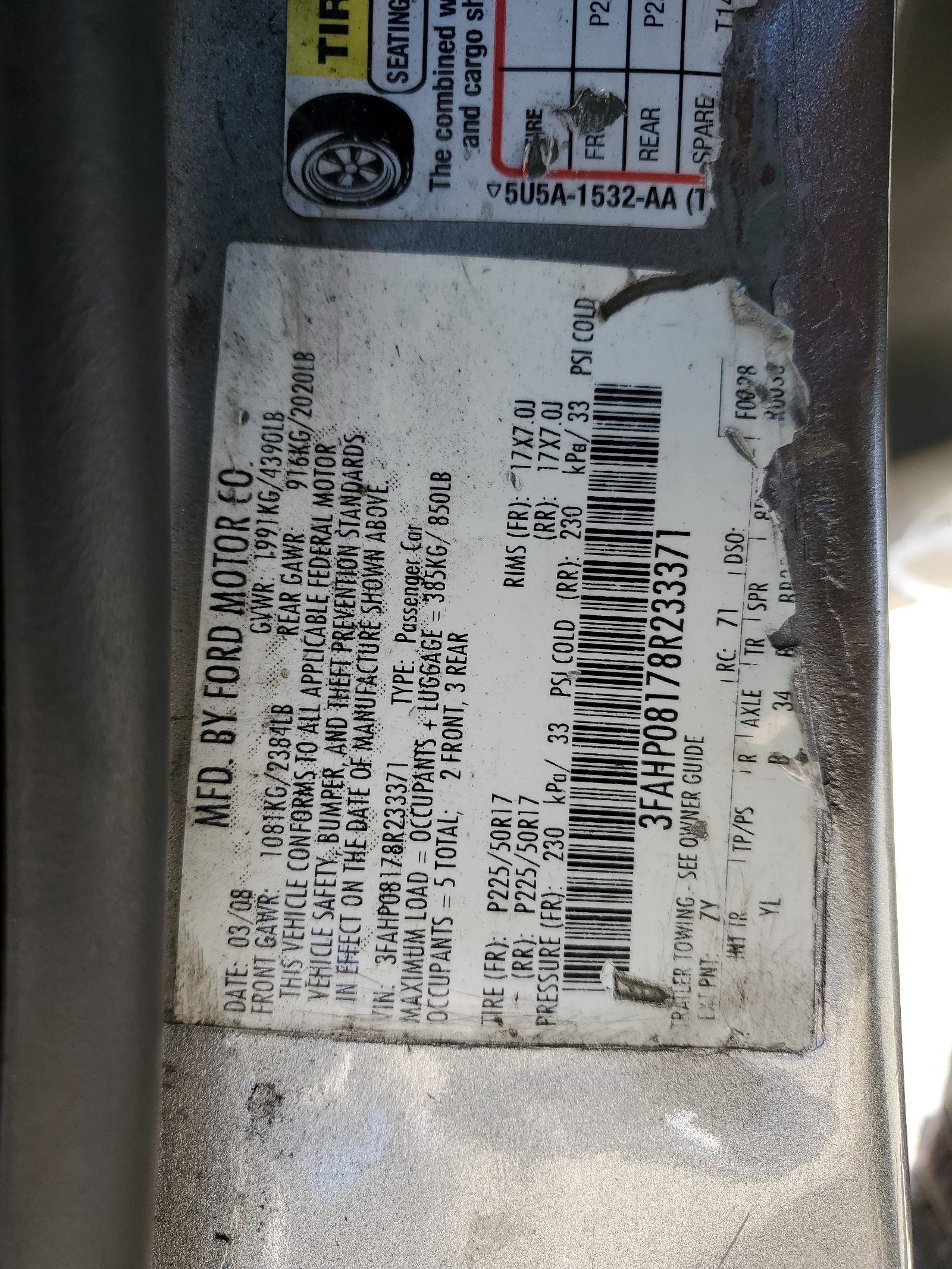 3FAHP08178R233371 2008 Ford Fusion Sel