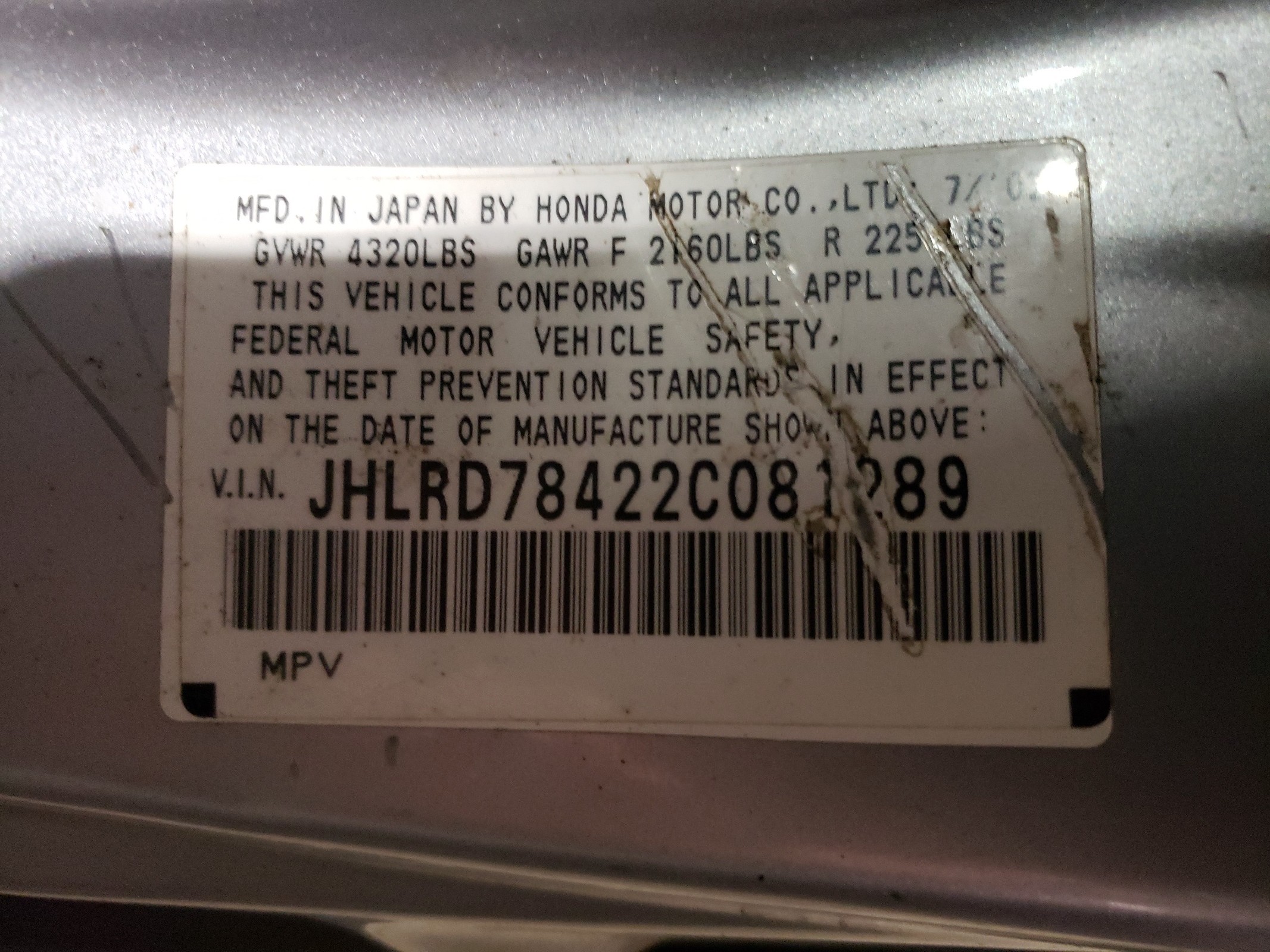 JHLRD78422C081289 2002 Honda Cr-V Lx