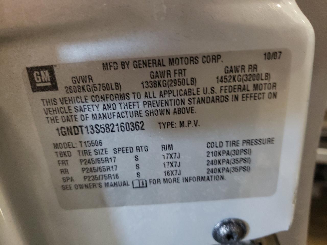 2008 Chevrolet Trailblazer Ls VIN: 1GNDT13S582160362 Lot: 64490644