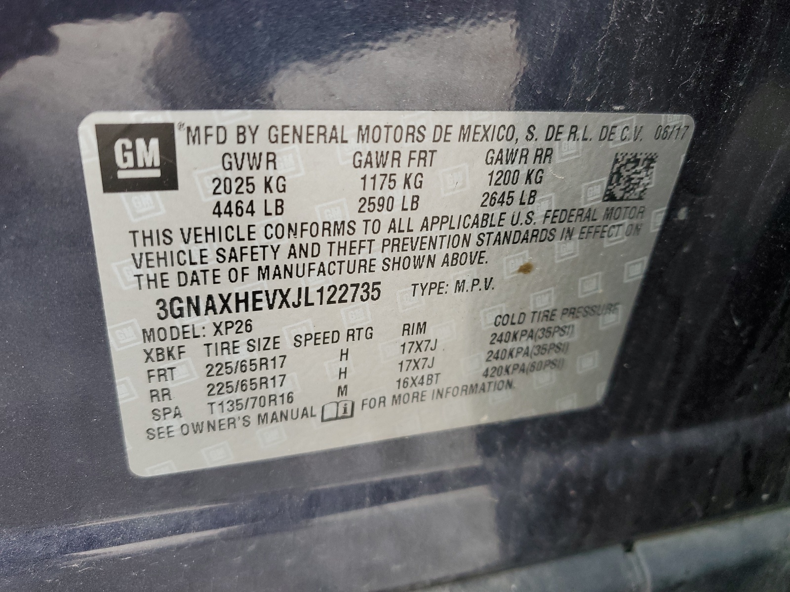 3GNAXHEVXJL122735 2018 Chevrolet Equinox Ls