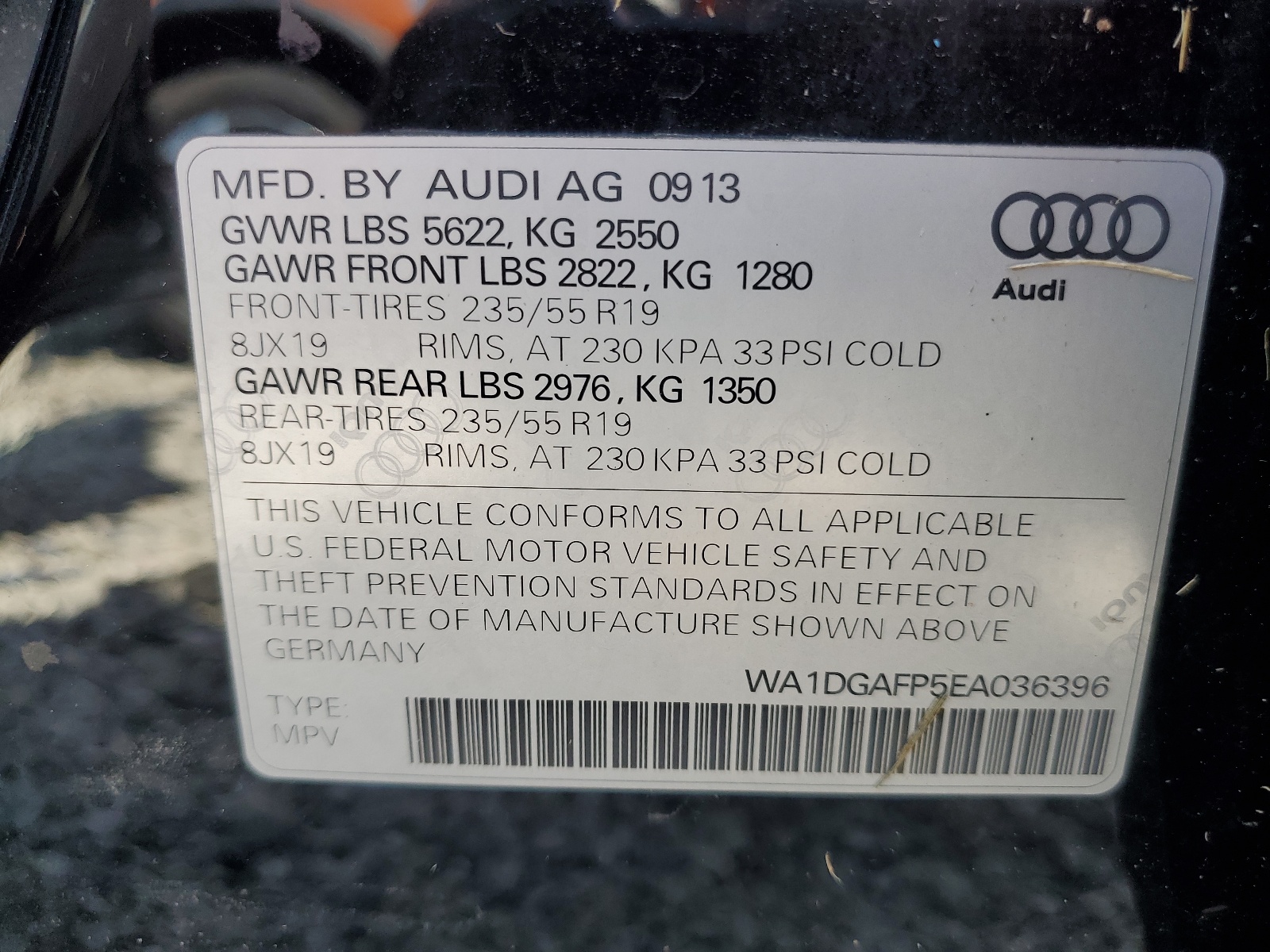 WA1DGAFP5EA036396 2014 Audi Q5 Premium Plus