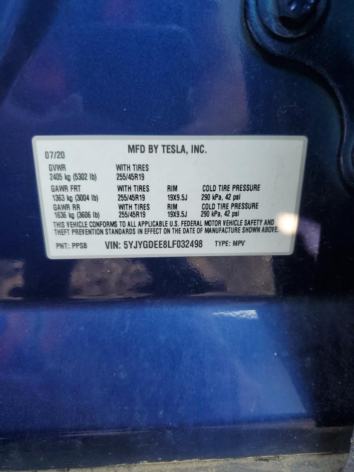 2020 Tesla Model Y VIN: 5YJYGDEE8LF032498 Lot: 67755384