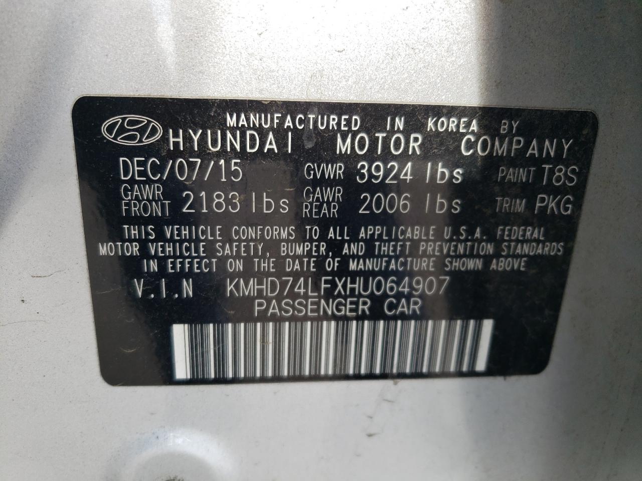 KMHD74LFXHU064907 2017 HYUNDAI ELANTRA - Image 14