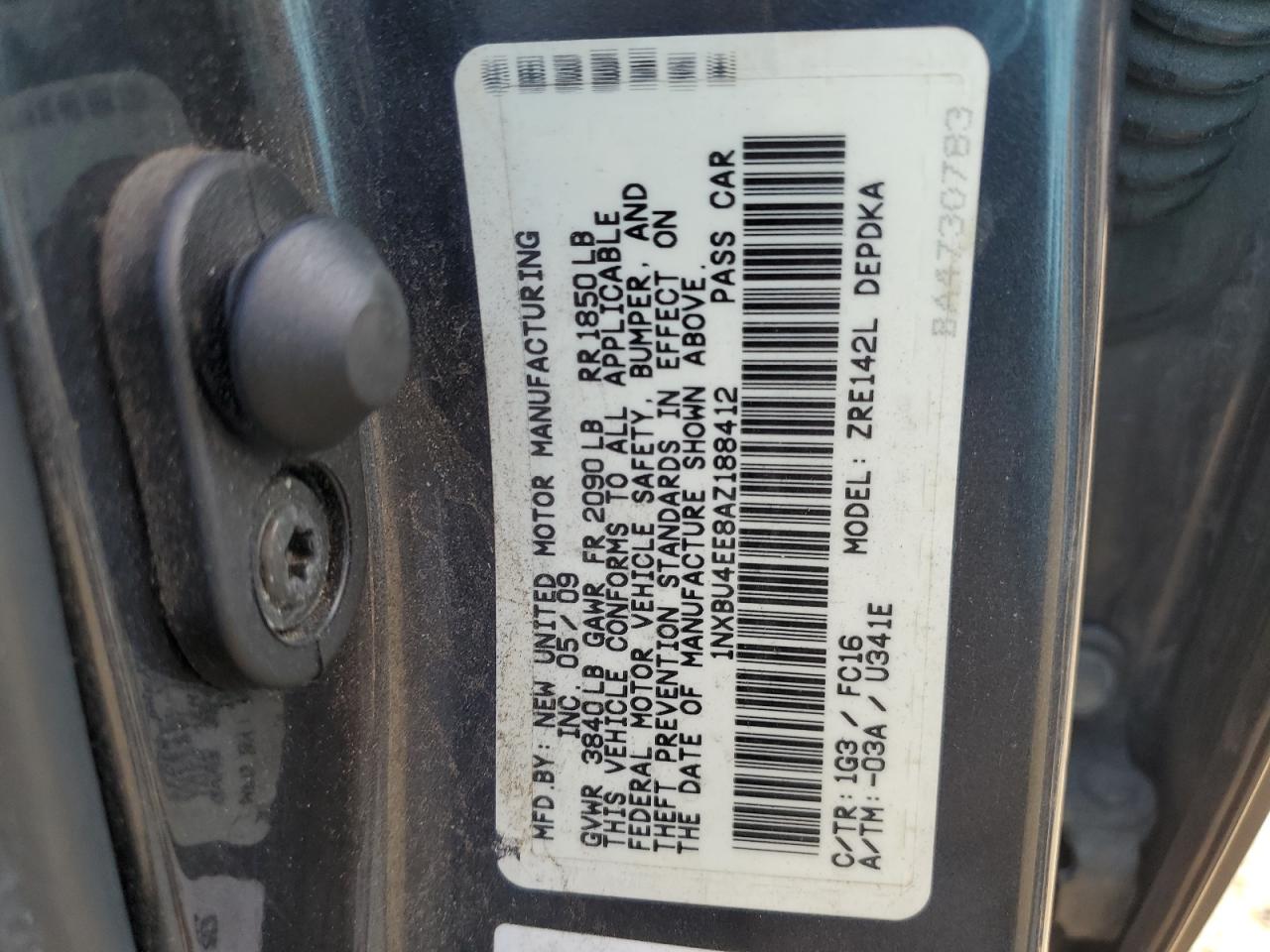 2010 Toyota Corolla Base VIN: 1NXBU4EE8AZ188412 Lot: 69656294