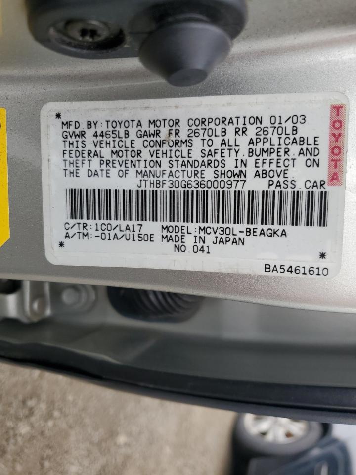 2003 Lexus Es 300 VIN: JTHBF30G636000977 Lot: 65819124