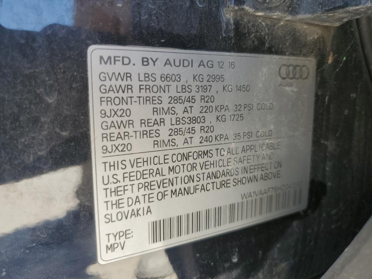 WA1VAAF75HD041297 2017 Audi Q7 Prestige