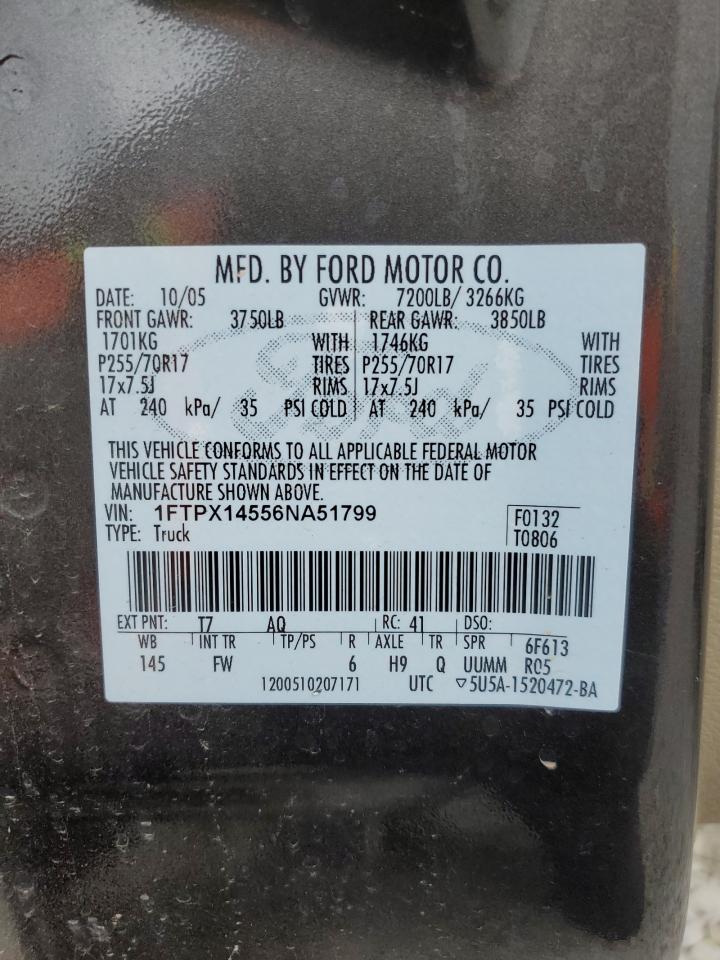 2006 Ford F150 VIN: 1FTPX14556NA51799 Lot: 66371204