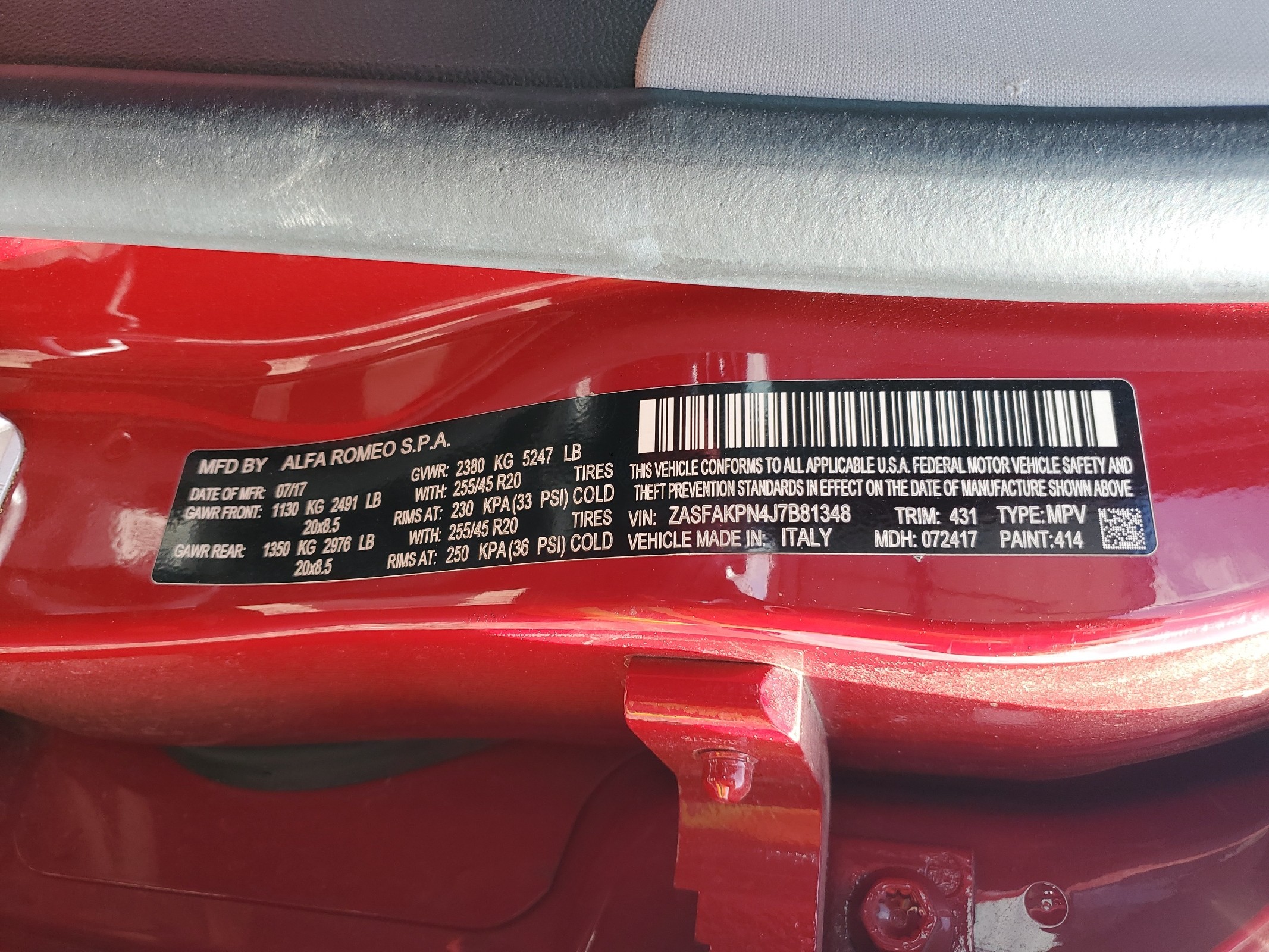 ZASFAKPN4J7B81348 2018 Alfa Romeo Stelvio Sport