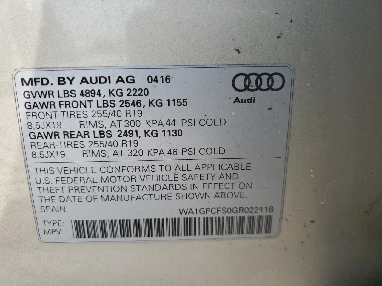 WA1GFCFS0GR022118 2016 Audi Q3 Prestige