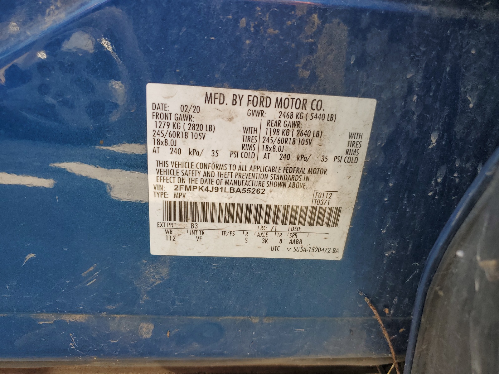 2FMPK4J91LBA55262 2020 Ford Edge Sel