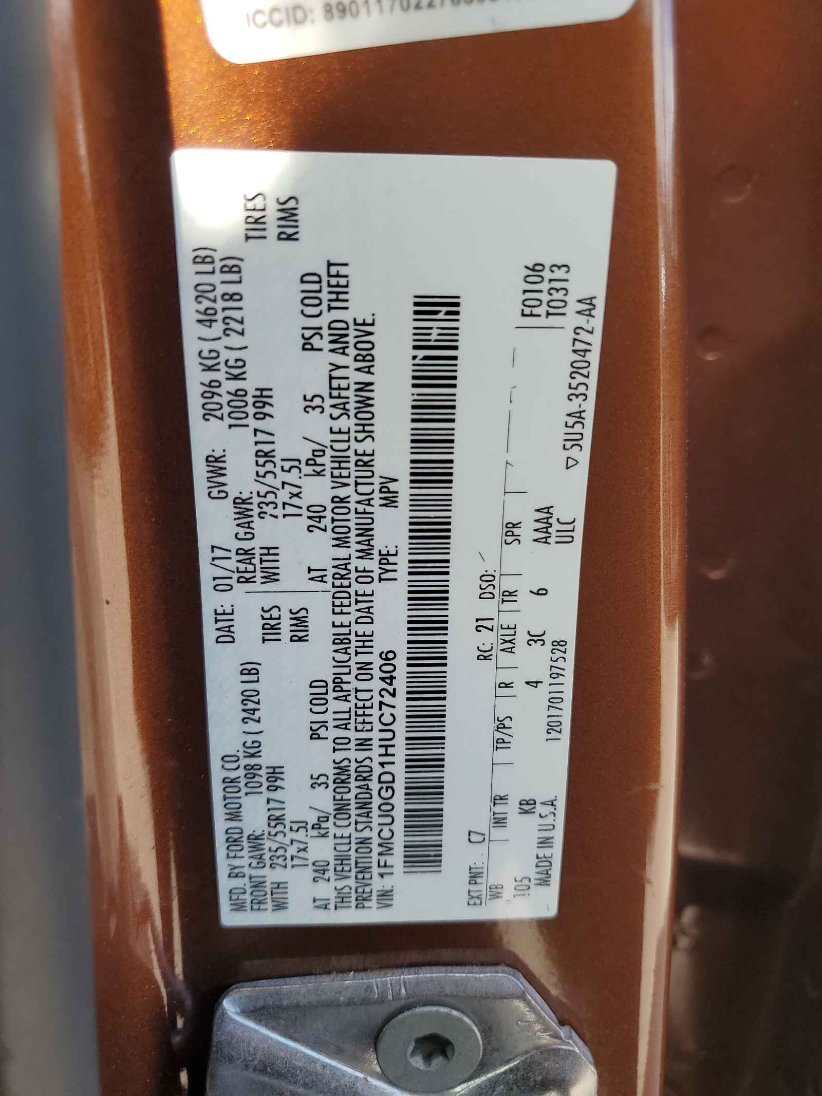 1FMCU0GD1HUC72406 2017 Ford Escape Se