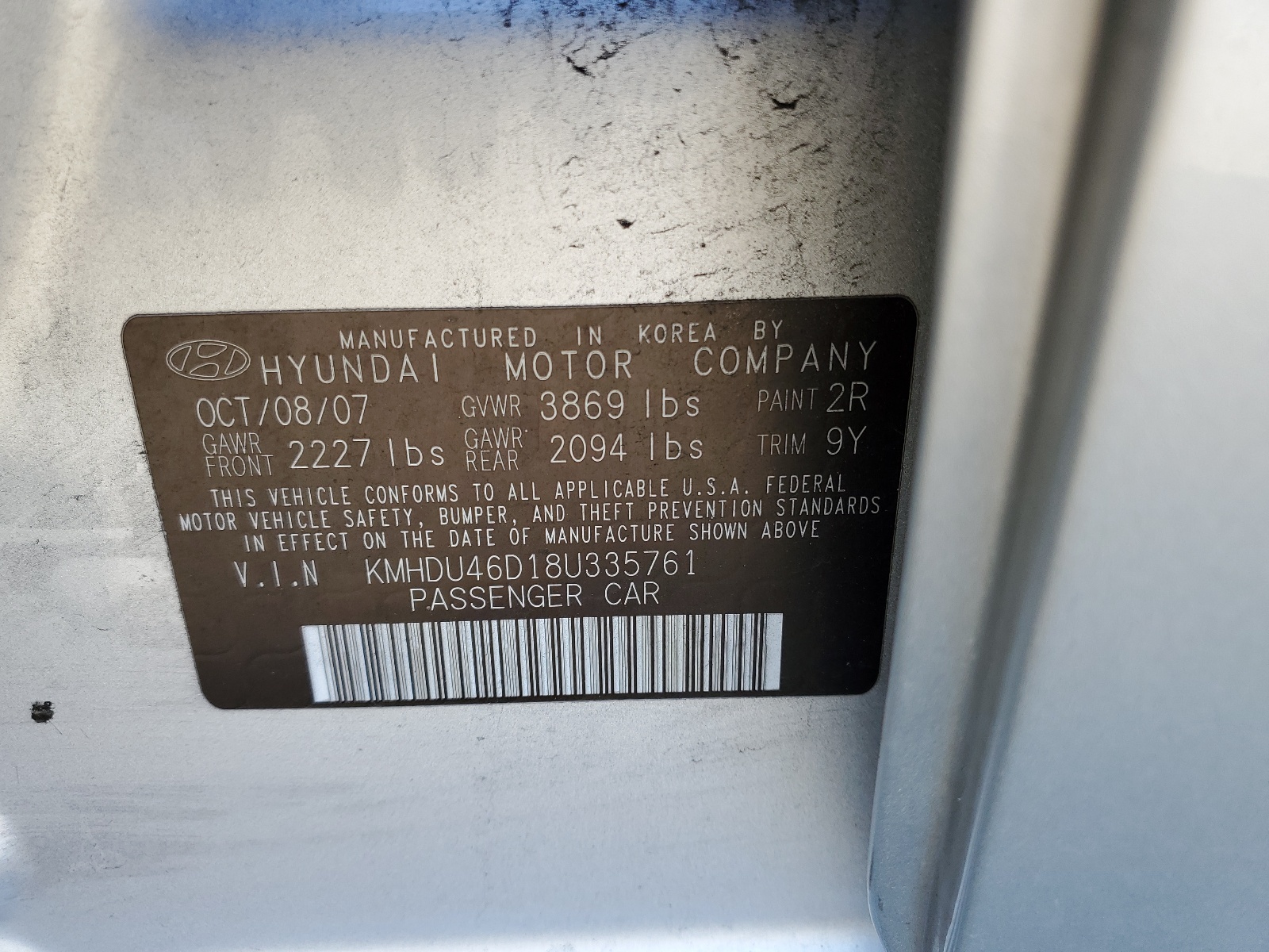 KMHDU46D18U335761 2008 Hyundai Elantra Gls