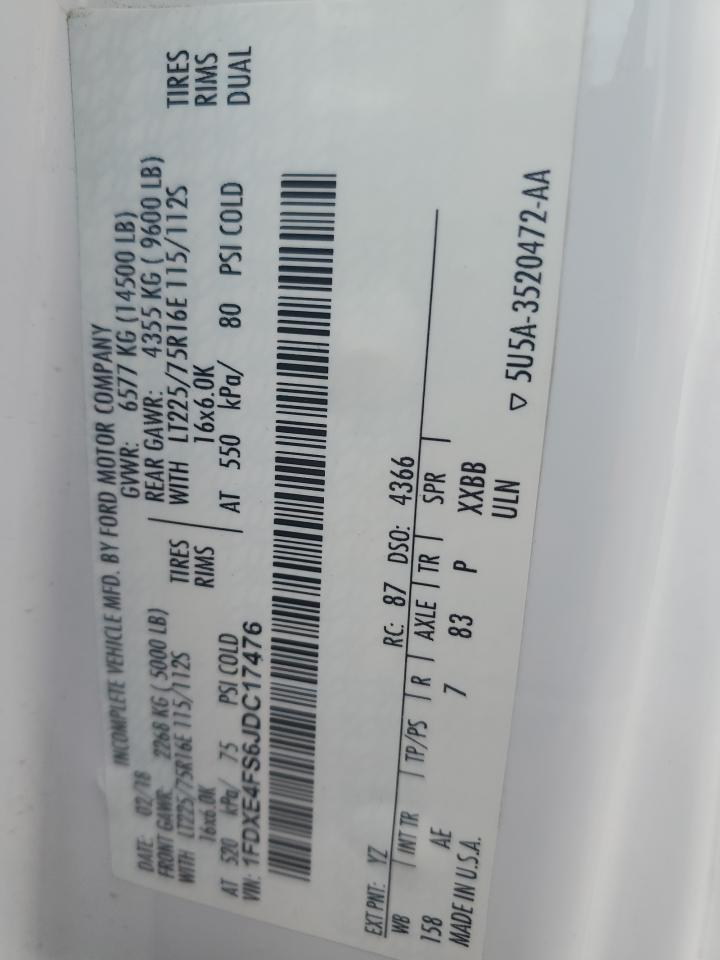 2018 Ford Econoline E450 Super Duty Cutaway Van VIN: 1FDXE4FS6JDC17476 Lot: 66705214