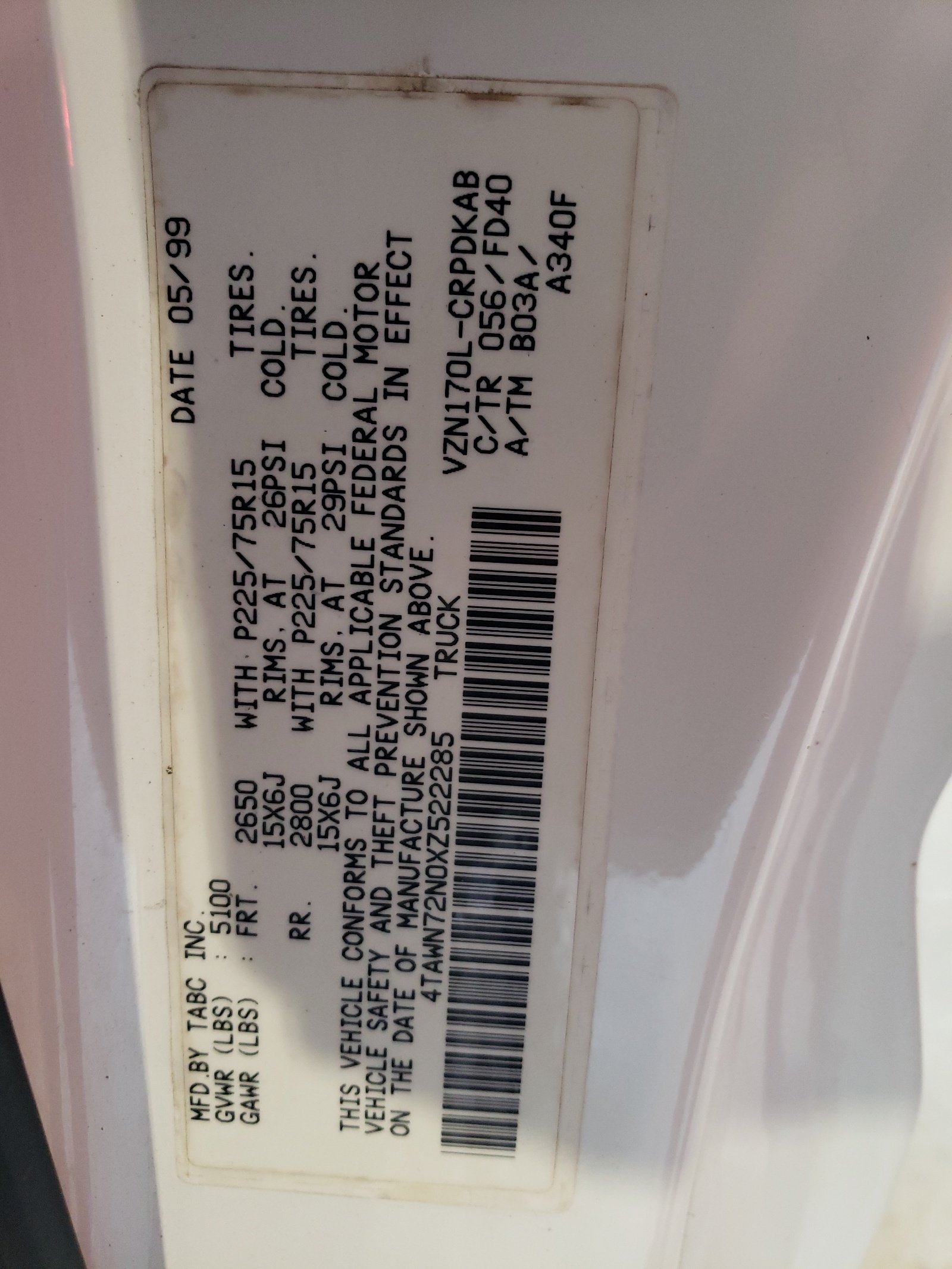 4TAWN72N0XZ522285 1999 Toyota Tacoma Xtracab