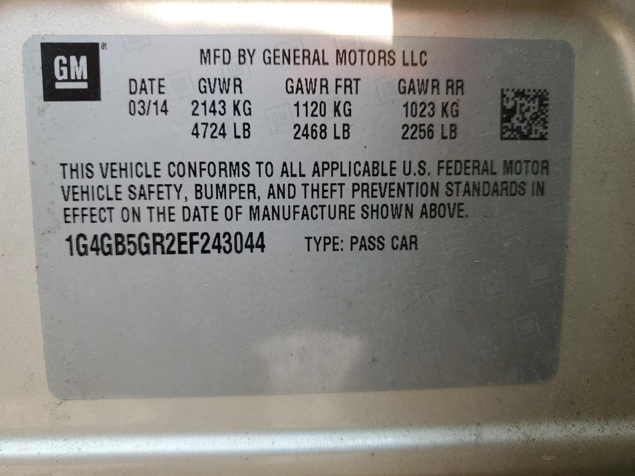 1G4GB5GR2EF243044 2014 Buick Lacrosse