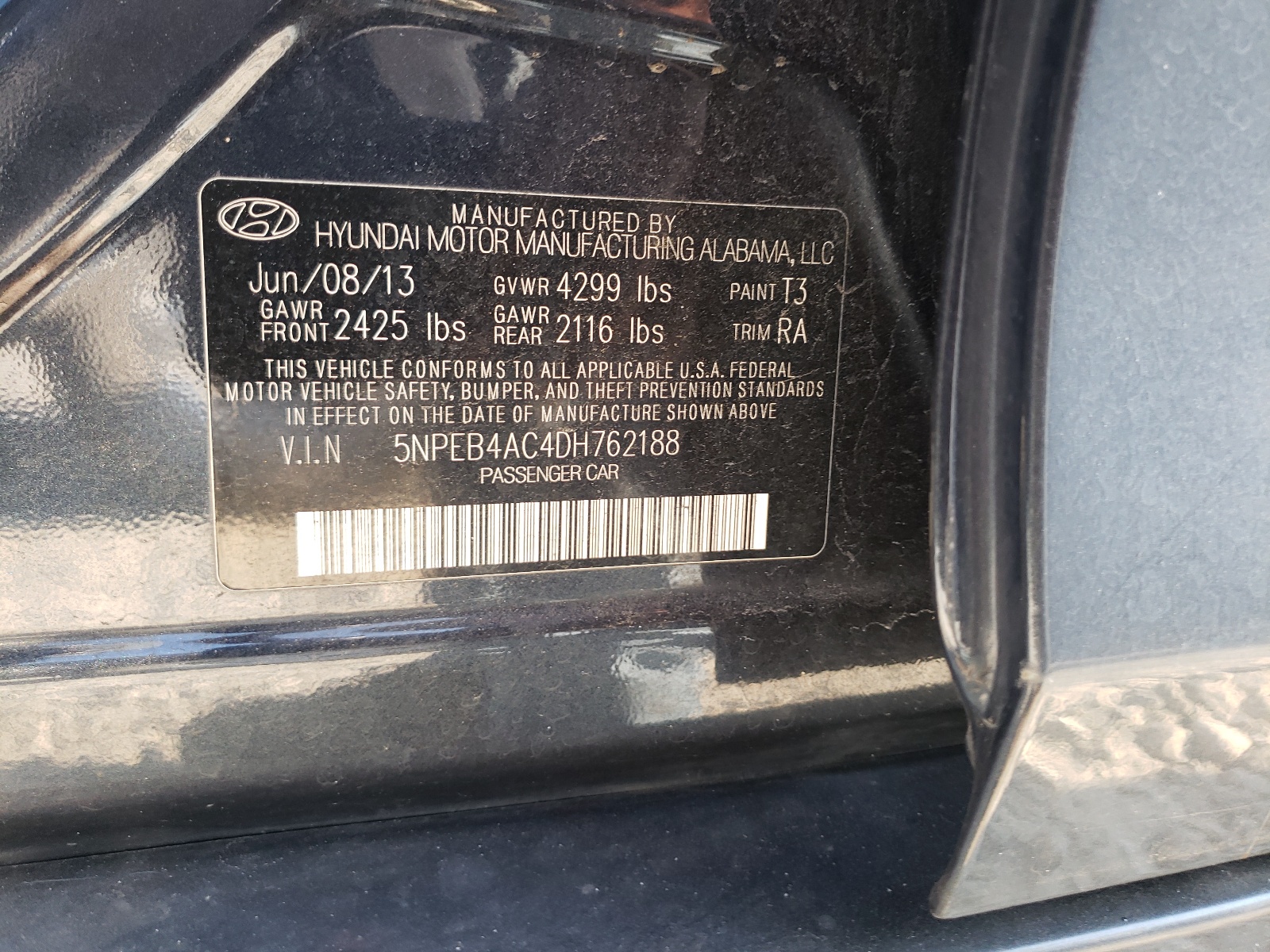 5NPEB4AC4DH762188 2013 Hyundai Sonata Gls