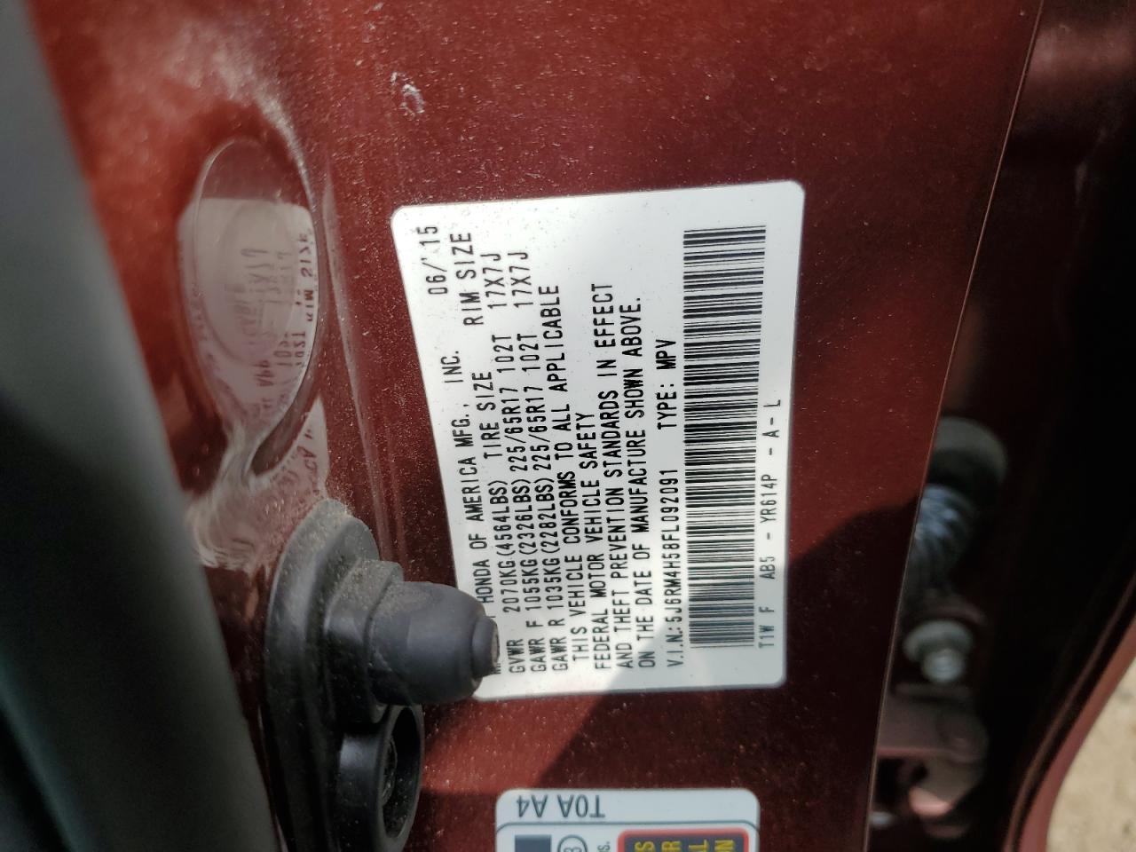 2015 Honda Cr-V Ex VIN: 5J6RM4H58FL092091 Lot: 69063594