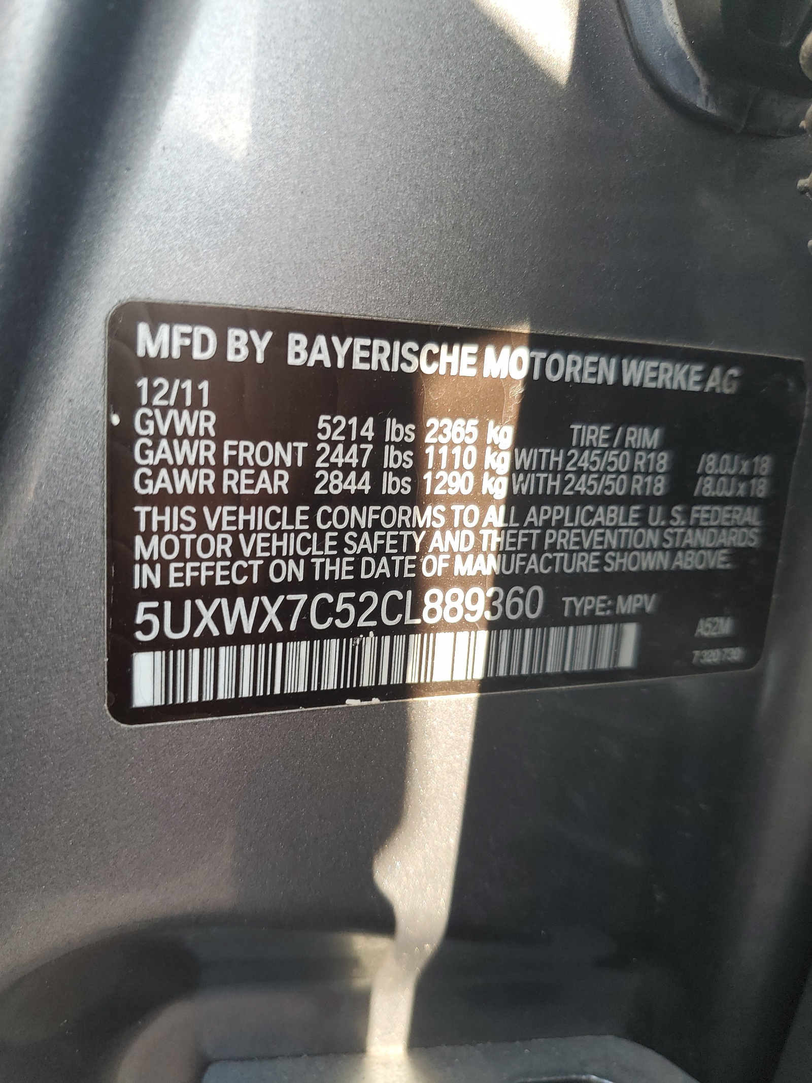 5UXWX7C52CL889360 2012 BMW X3 xDrive35I