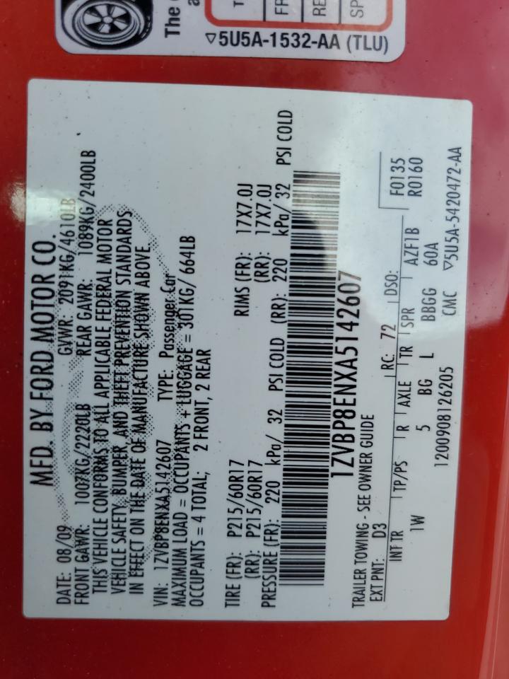 2010 Ford Mustang VIN: 1ZVBP8ENXA5142607 Lot: 65051244
