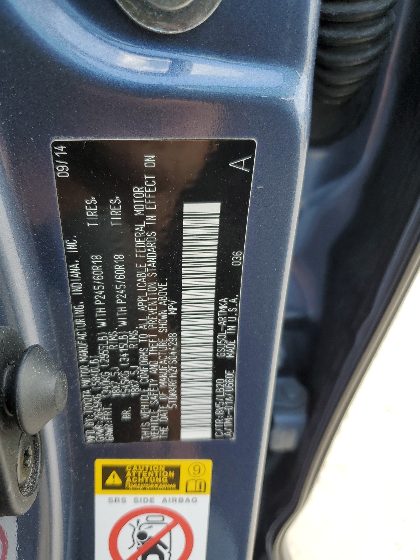 5TDKKRFH2FS044298 2015 Toyota Highlander Xle