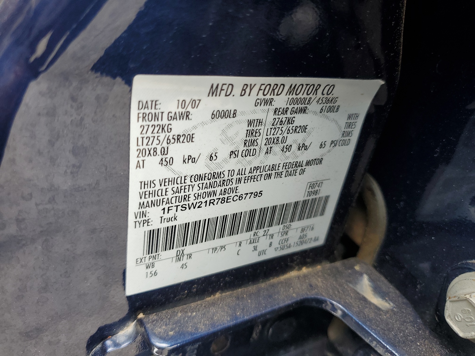 1FTSW21R78EC67795 2008 Ford F250 Super Duty