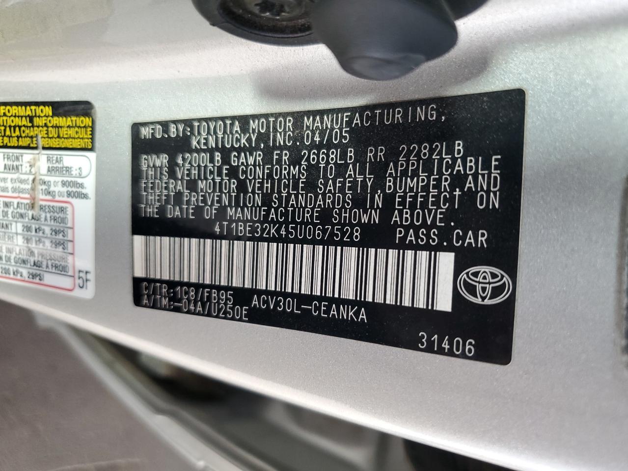 4T1BE32K45U067528 2005 Toyota Camry Le