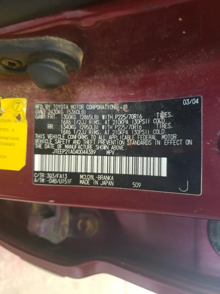 2004 Toyota Highlander VIN: JTEEP21A040044389 Lot: 65075894