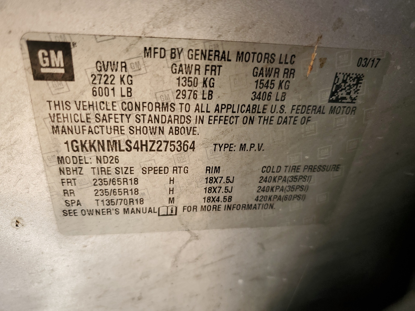 1GKKNMLS4HZ275364 2017 GMC Acadia Slt-1