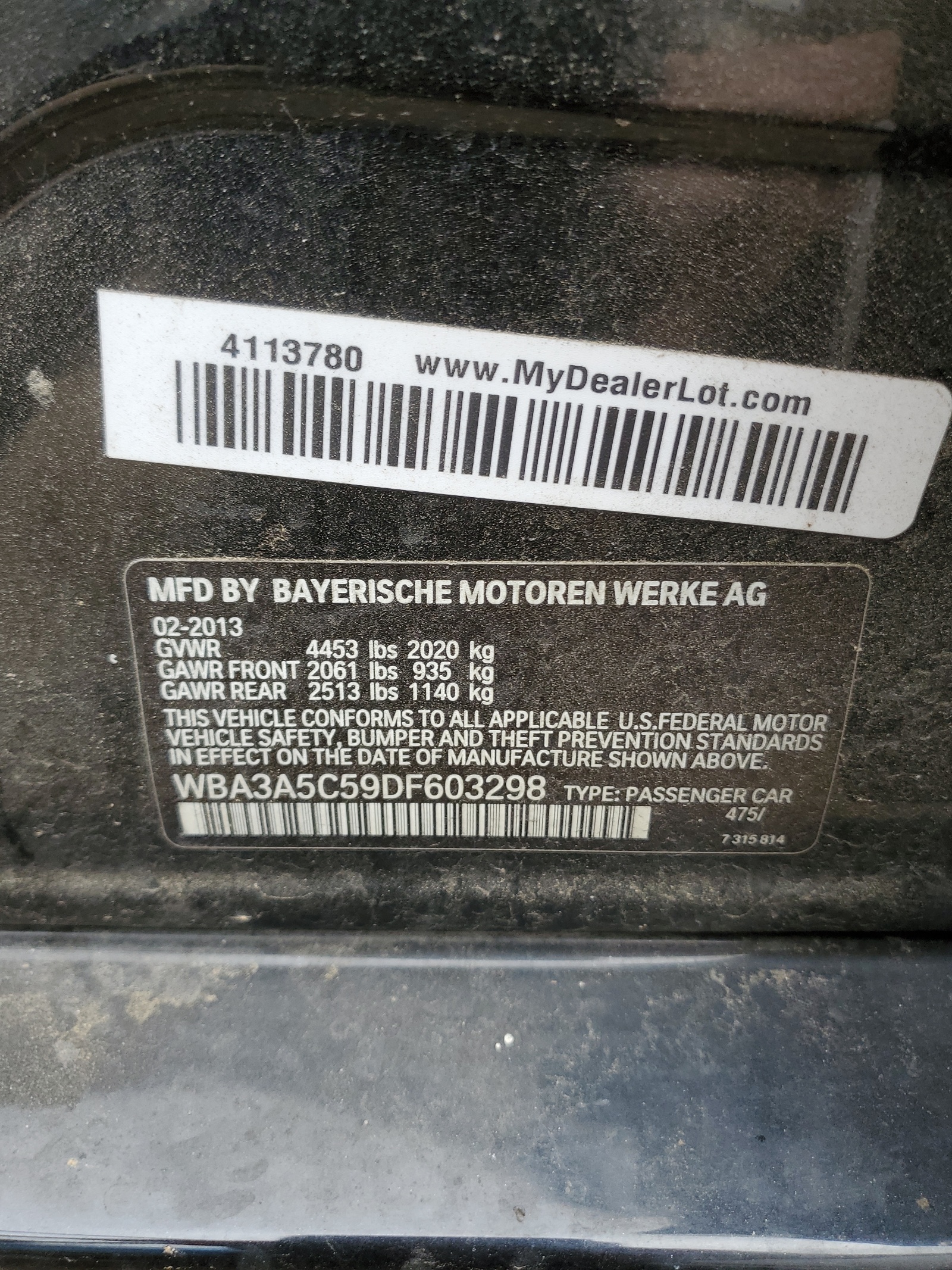 WBA3A5C59DF603298 2013 BMW 328 I