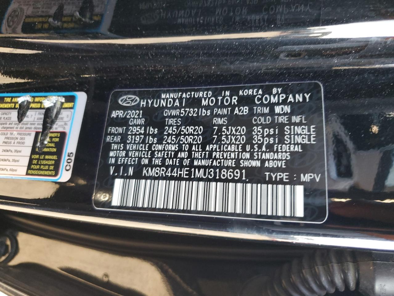 KM8R44HE1MU318691 2021 Hyundai Palisade Sel